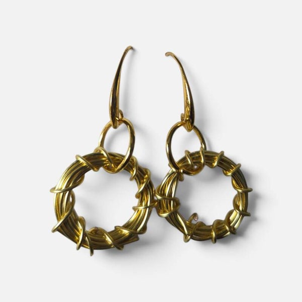 Gold abstract hand made earrings