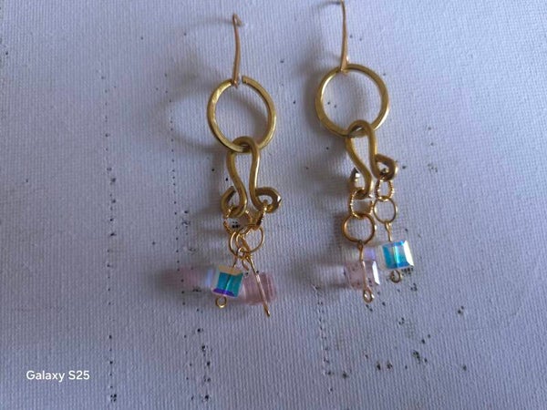 Hand made gold toned and crystal earrings