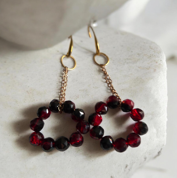 Unique red crystal beaded earrings