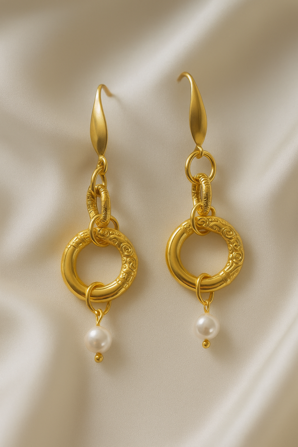 Gold and pearl accented drop earrings