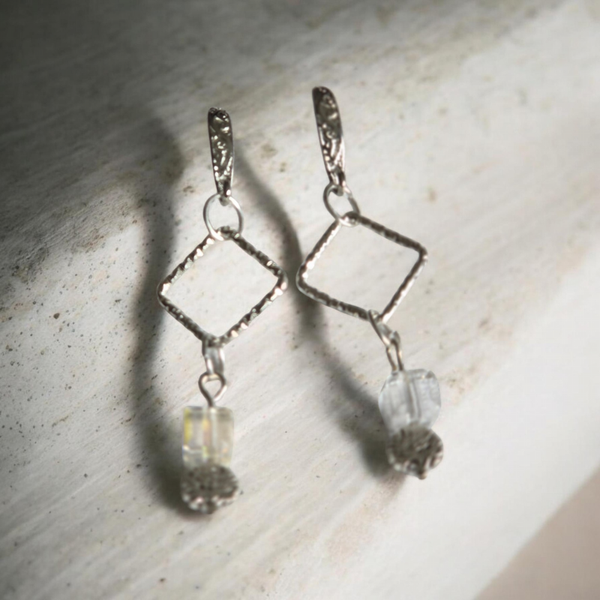 Delicate earrings with white crystal beads