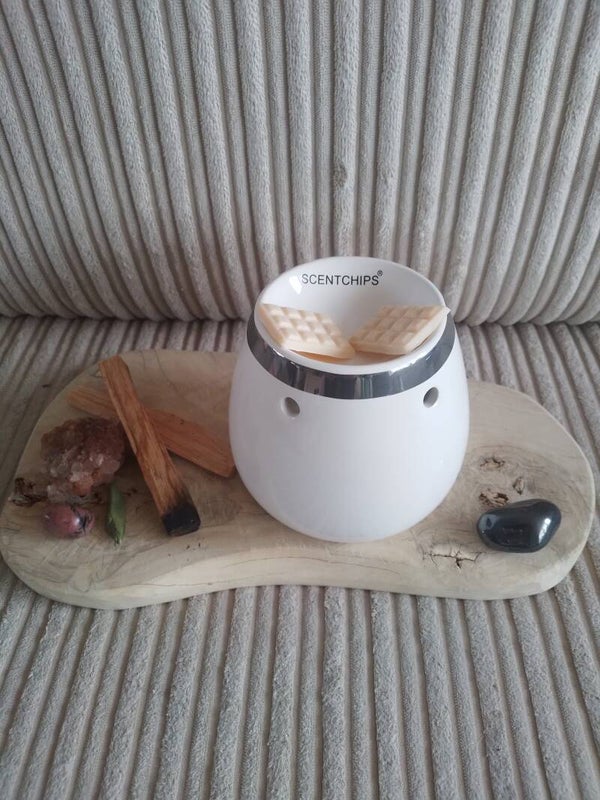 Luxe Waxmelt Brander Wit met Zilveren Rand - Vase Design | YourCandle