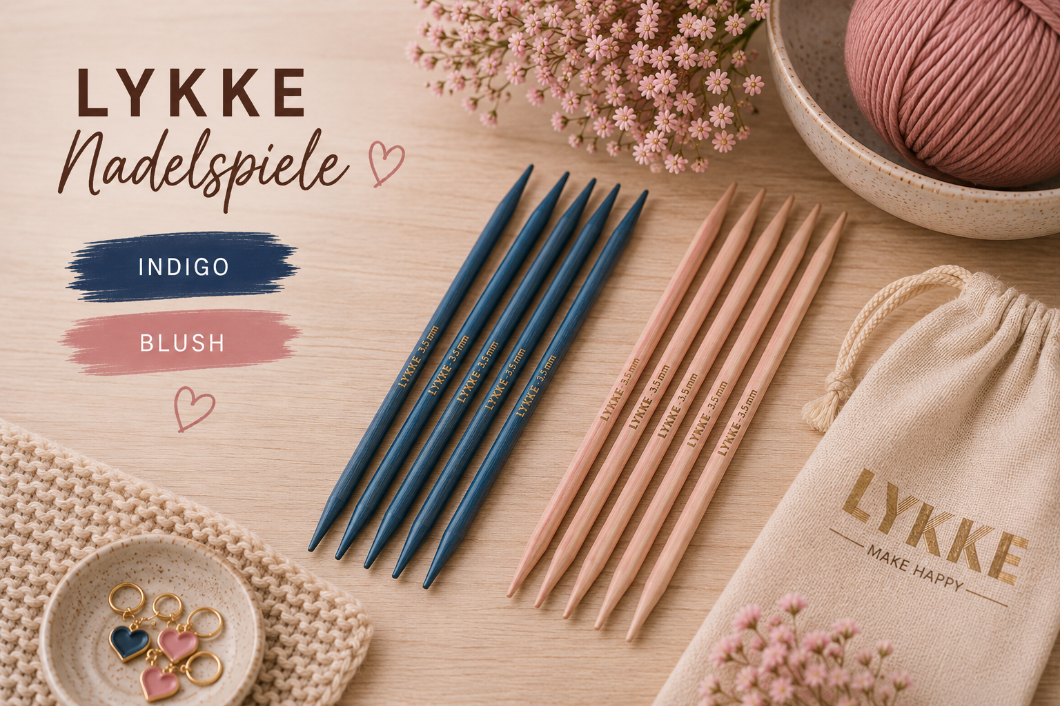 Foto von Nadelspiel blaue Stricknadeln Lykke