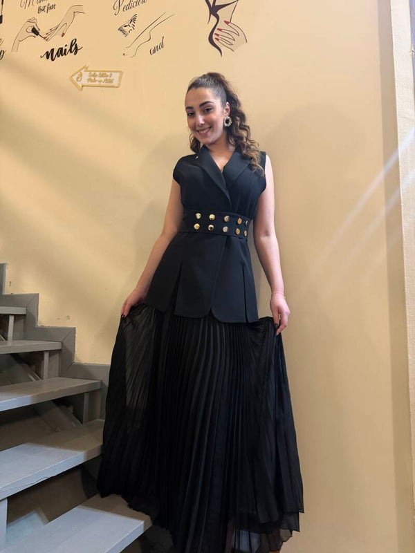 Gonna e gilet nero oro