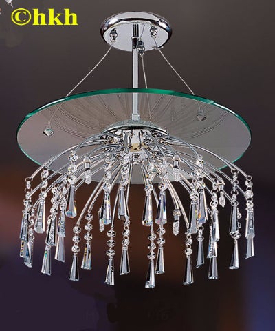 Nr 111 - Moderne Kroonluchter ronde glasplaat met Swarovski kristal No 1