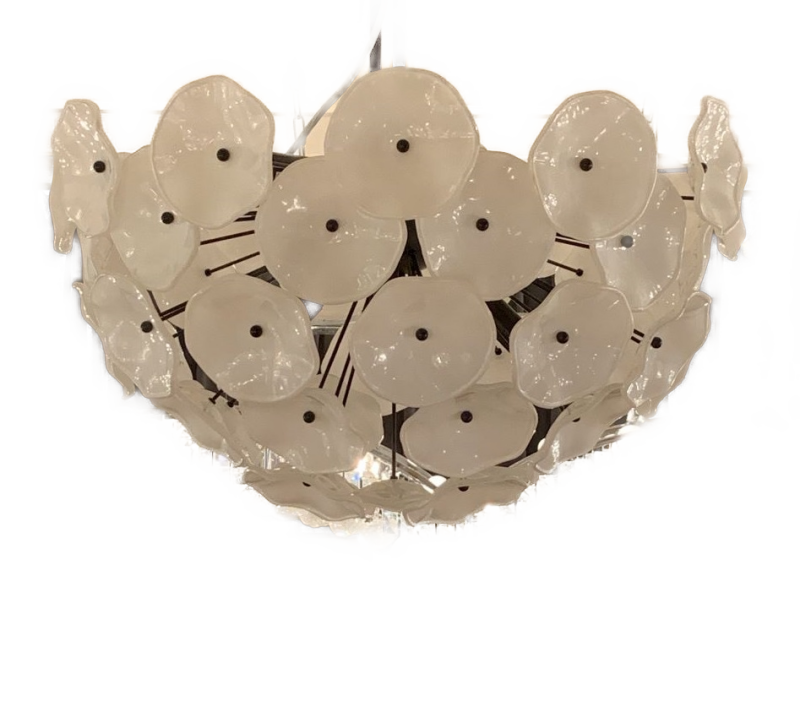 Nr B-17   Exclusief model Bol Plafonierre met glazen bloemen Model uit de jaren 1930.  Diameter 60cm uit Murano  no  7