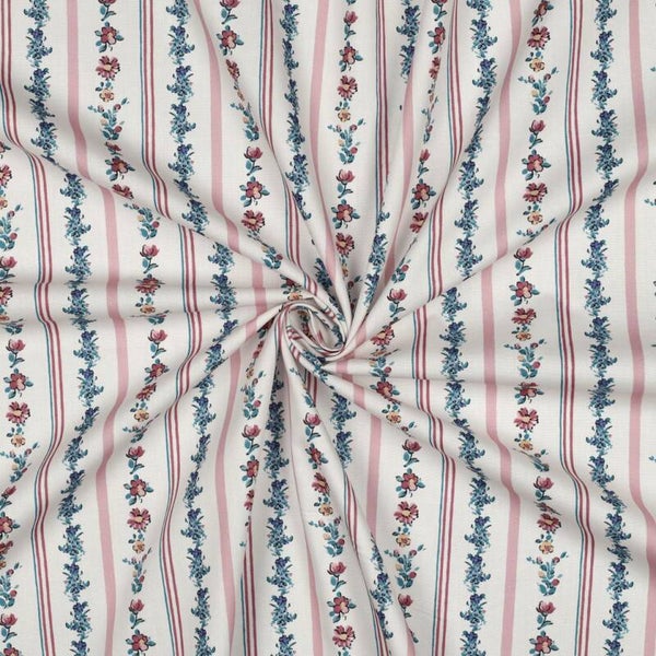 Katoenen poplin bloemenprint wit