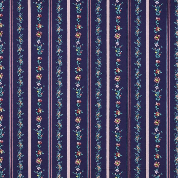 Katoenen poplin bloemenprint navy