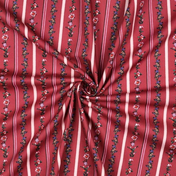 Katoenen poplin bloemenprint rood