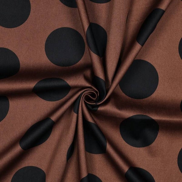 Katoen satijn polka dots bruin