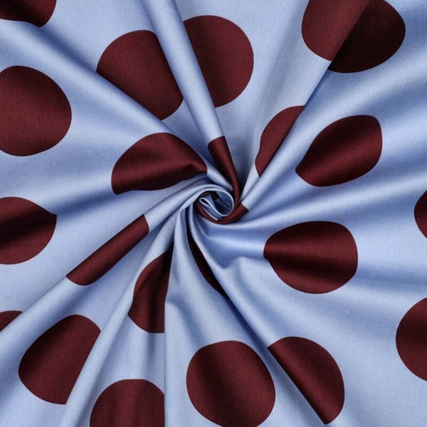 Katoen satijn polka dots blauw