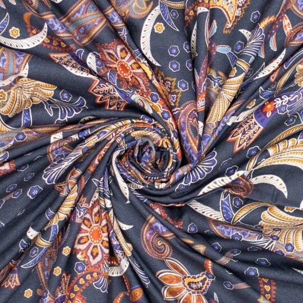 Viscose abstracte bloemen navy
