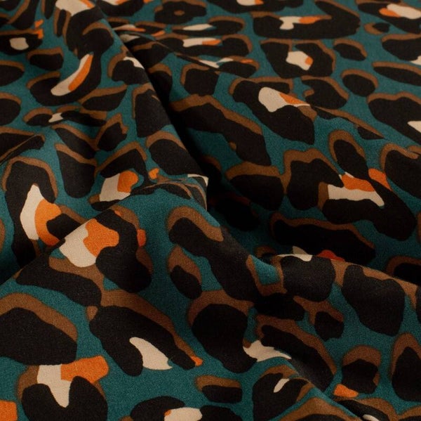 Viscose Poplin Luipaard Petrol