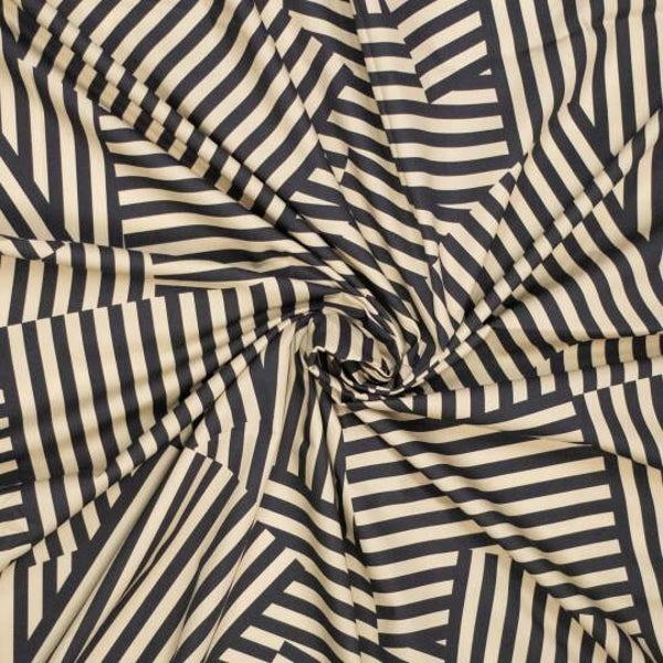 Katoen poplin Patch Stripes Beige Zwart