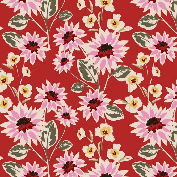 Katoen Jersey bloemen rood