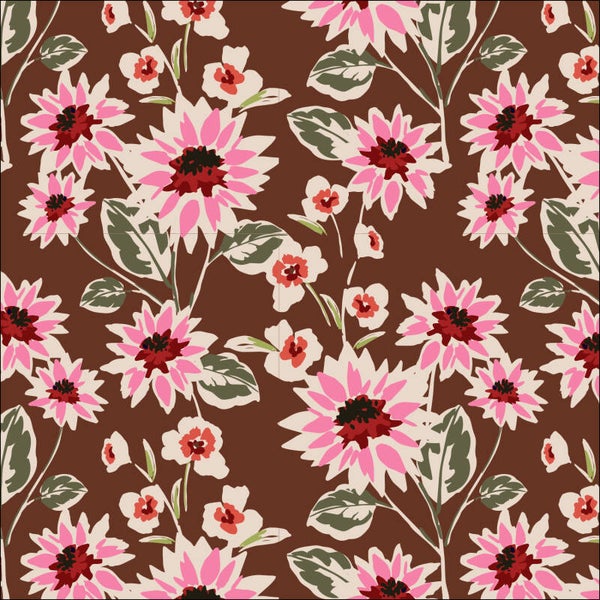 Katoen Jersey bloemen bruin