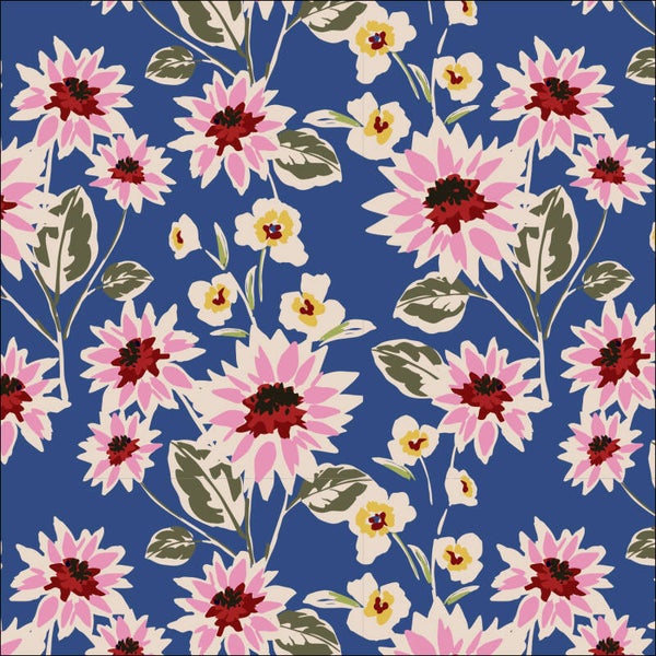 Katoen Jersey bloemen blauw
