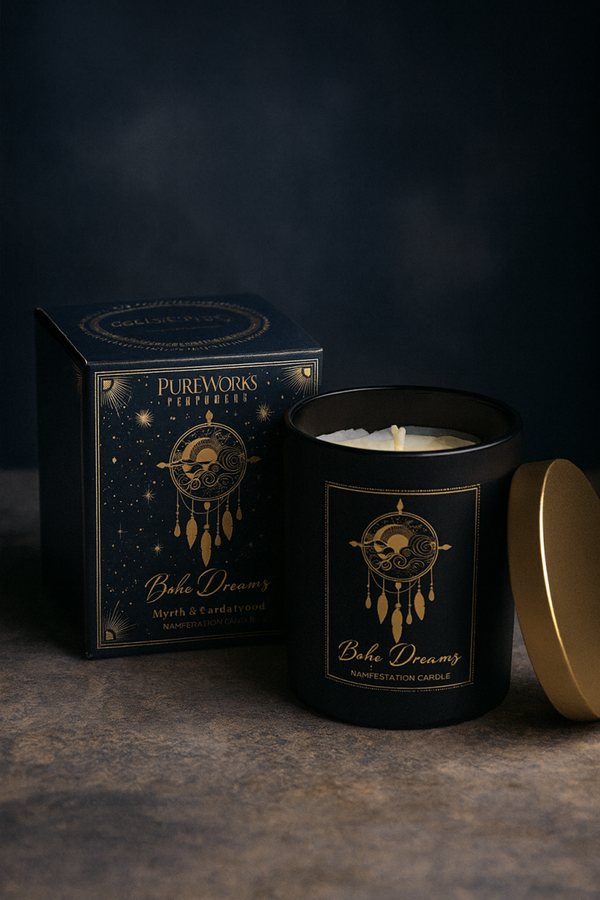 🌙 Boho Dreams Manifestatiekaars – Myrrh & Sandalwood