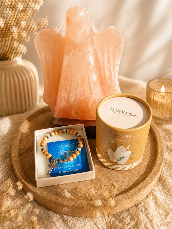 👉 Spirituele Cadeauset – Engelen Zoutlamp met Bescherming & Rust