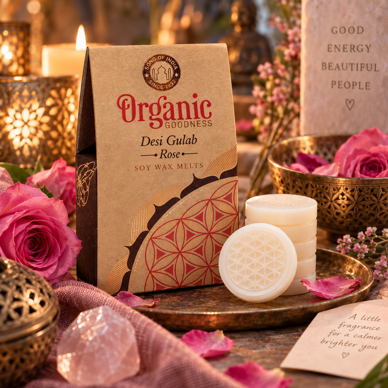 Organic Goodness Sojawas Smeltkaarsjes – Desi Gulab Roos