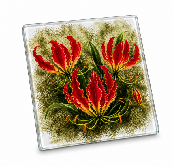 Flame Lily Coasters - Glass