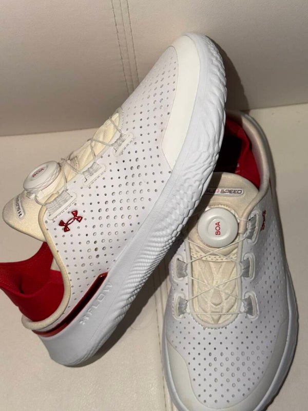 Under Armour SlipSpeed trainers feature a white perforated upper with red