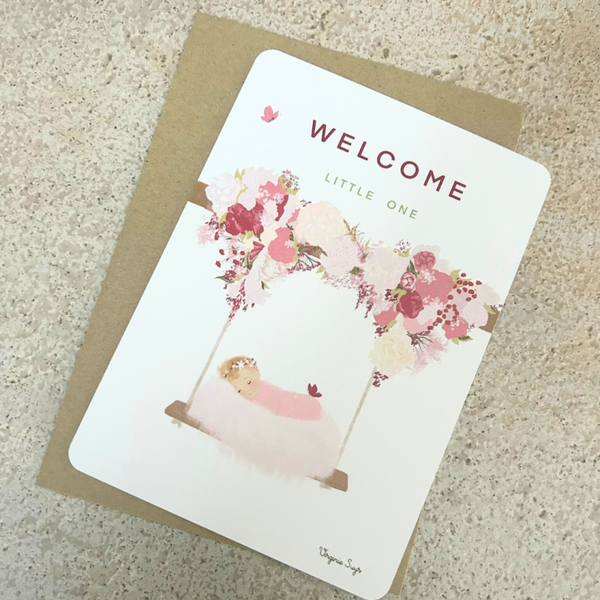 Wenskaart Welcome Little One roos