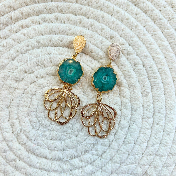 oorbellen gold drop - groene zonnekwarts