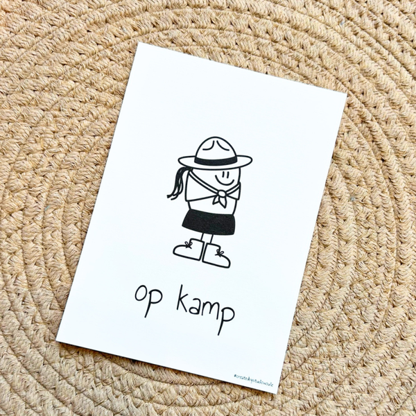 Wenskaart op kamp meisje