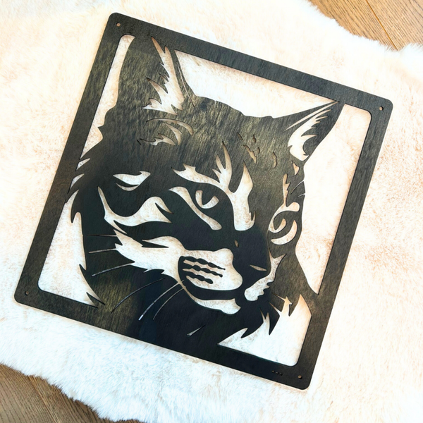 Houten schilderij poes