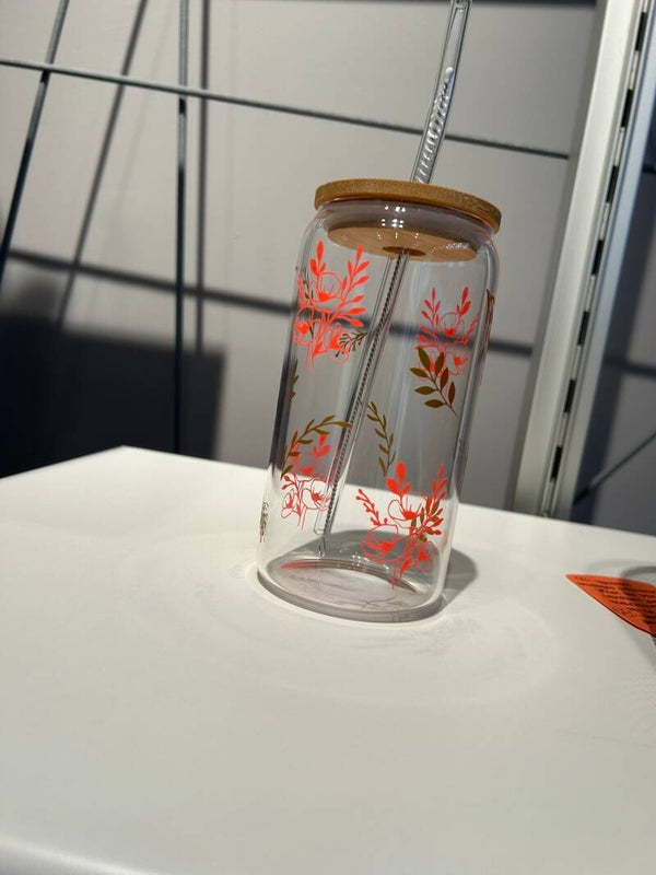 Drinkbeker Oranje bloemen/blaadjes