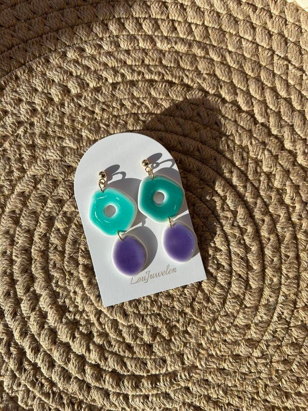 Oorbellen Faux Keramiek Blauw/Paars