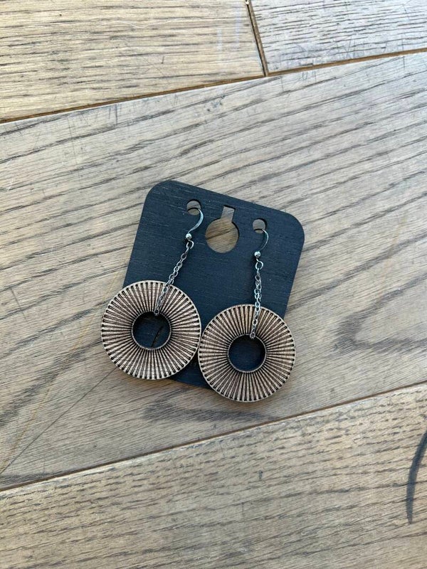 Houten Oorbellen cirkel waaier