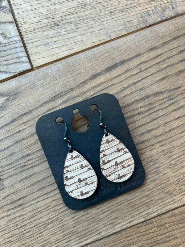 Houten Oorbel Druppel Love