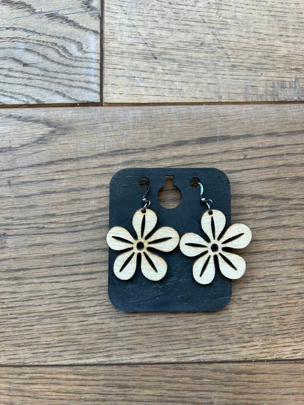 Houten Oorbel Bloem