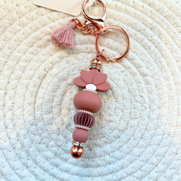 Sleutelhanger halve bloem oud roze