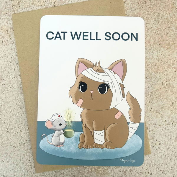 Wenskaart Cat well