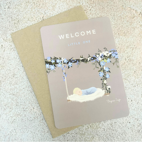 Wenskaart Welcome Little One Blue