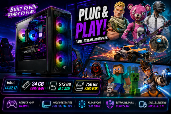 Zo goed als Nieuwe Game Allrounder Pc + Intel Core i7 + Wifi + 24 Gb Ram + M2 SSD + HD + Startklaar + Garantie