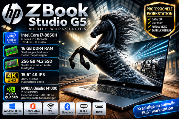ZGAN 15.6 inch Professioneel HP ZBook 15 G5 + 4 K beeldscherm + Intel Core i7 + 24 GB + Quadro Video + M2 SSD