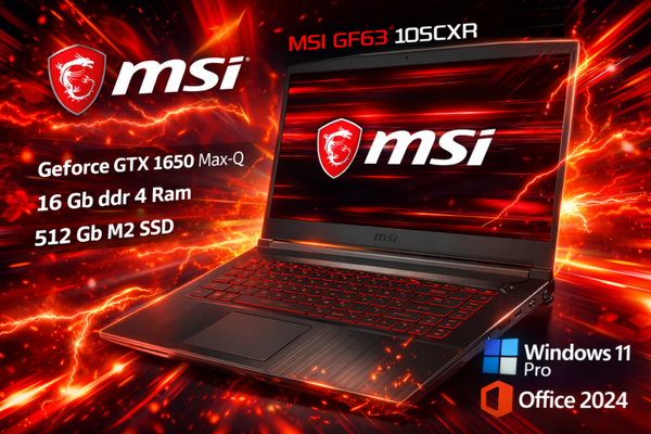 15.6 Inch MSI GF63 10SCXR + Core i7 10e Gen. + 16 Gb + Geforce GTX 1650 Max-Q + Snelle M2 SSD  + 1 Tb Hd + Startklaar + Garantie