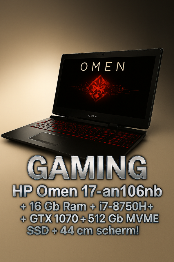 17.3 Inch HP Omen 17 Gaming  i7 + GeForce RTX + 16 Gb + M2 SSD + Office 2024 + Startklaar+ Garantie