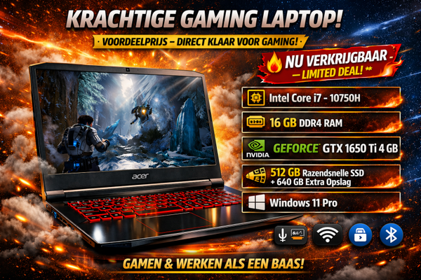ZGAN 17.3 inch  A Grade Gaming Acer Nitro 5 + Core i7 + 16 Gb + M2 SSD + HD + Startklaar + Windows 11 Pro + Office 2024