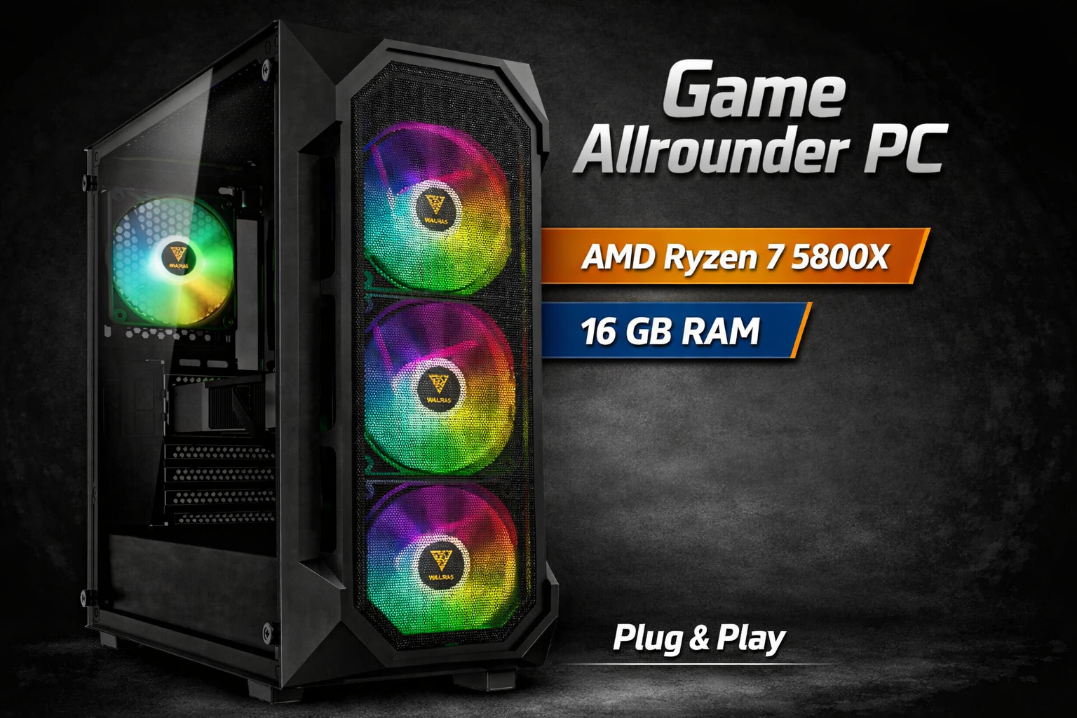 Zgan Snelle 8 Core Game Allrounder Pc AMD Ryzen 7 + Geforce + 16 Gb DDR 4 + 2x Snelle M2 SSD + Windows 11  Pro + Office 2024 + Startklaar +  Garantie