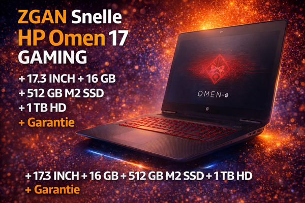 Gaming HP Omen 17 + 17.3 inch + GTX 1050 Ti Video + 16 Gb + M2 SSD + 1 Tb Hd + Startklaar + Garantie