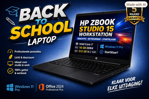 15.6 inch Professioneel  HP Zbook Studio 15 Workstation + Core i7 + 16 Gb + M2 512 Gb SSD + Windows 11 Pro + Startklaar