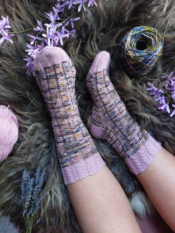 ENG Stripey socks with cable rib