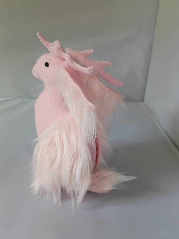 Pink Wolpertinger, Jackalope wih Wings, Lavender Flowers Inside