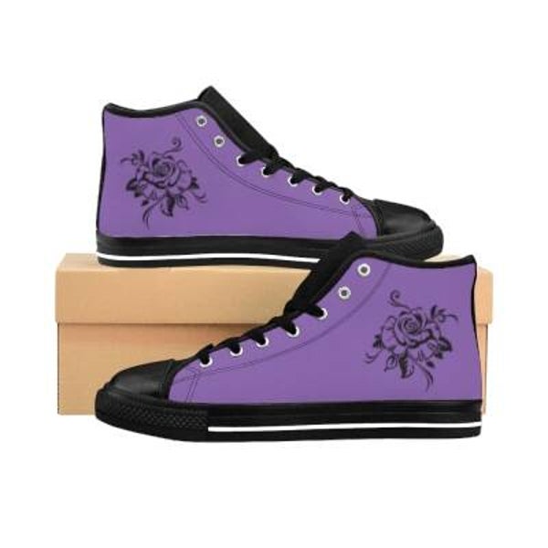 Purple Floral High-Top Sneakers for Women