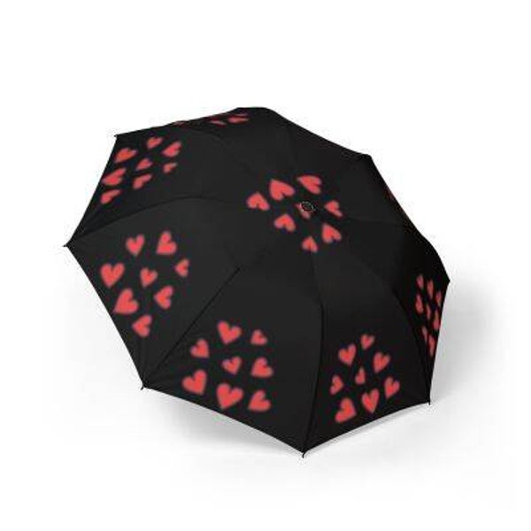 Semi-Automatic Foldable Umbrella, hearts design, black